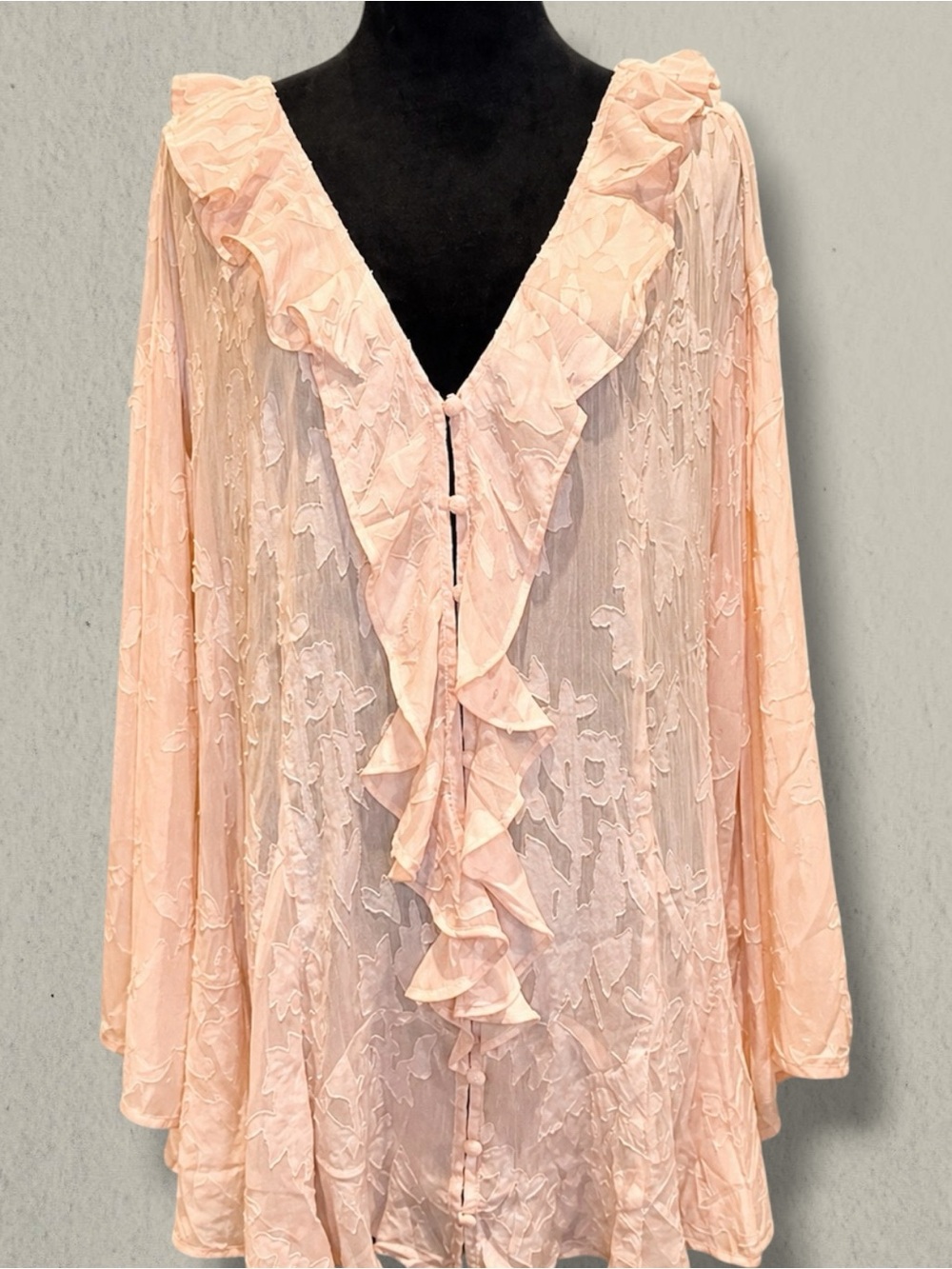 Torrid FESTI Sheer Floral Ruffle Blouse 3X Pink Boho Top NWT